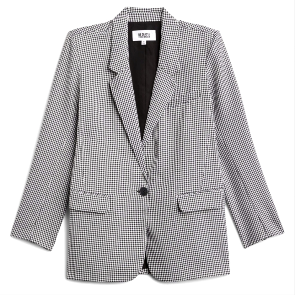 🏁 NWT - BB DAKOTA by Steve Madden | Black & White Plaid Persona Blazer | Size M
